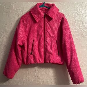 Urban Outfitters Coat Womens Pink Femme Peace Sign Embossed Cropped Y2K; size S